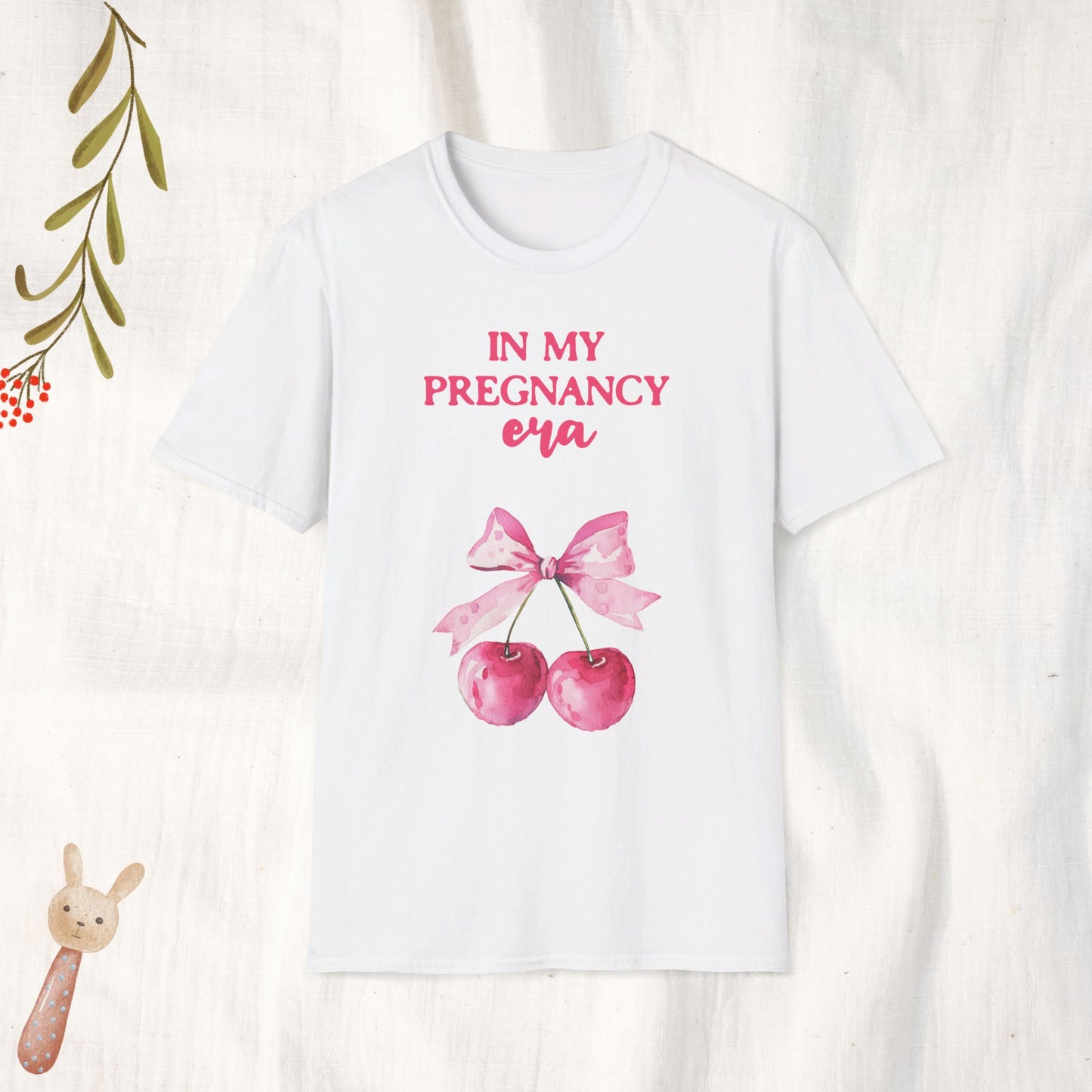 In My Pregnancy Era w Cherries (Coquette Style) Pregnancy Announcement Tshirt