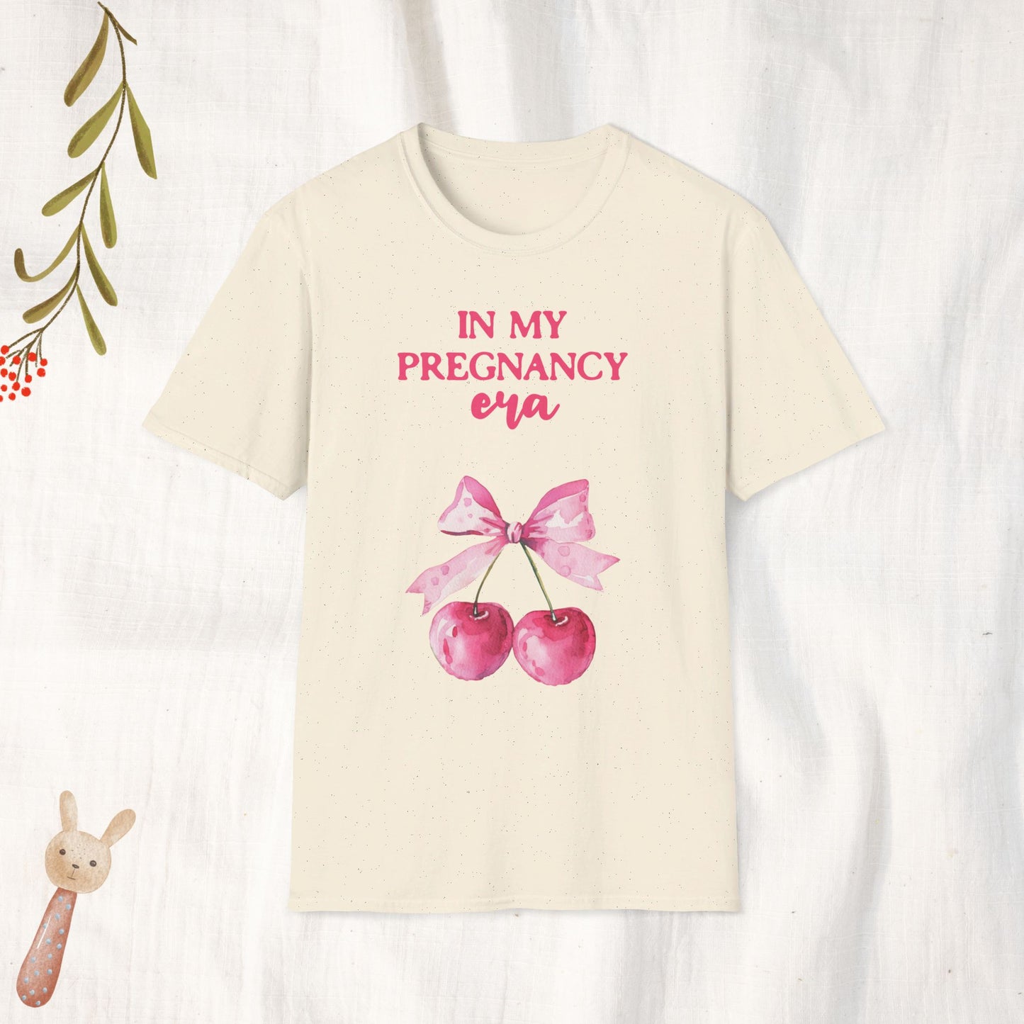 In My Pregnancy Era w Cherries (Coquette Style) Pregnancy Announcement Tshirt