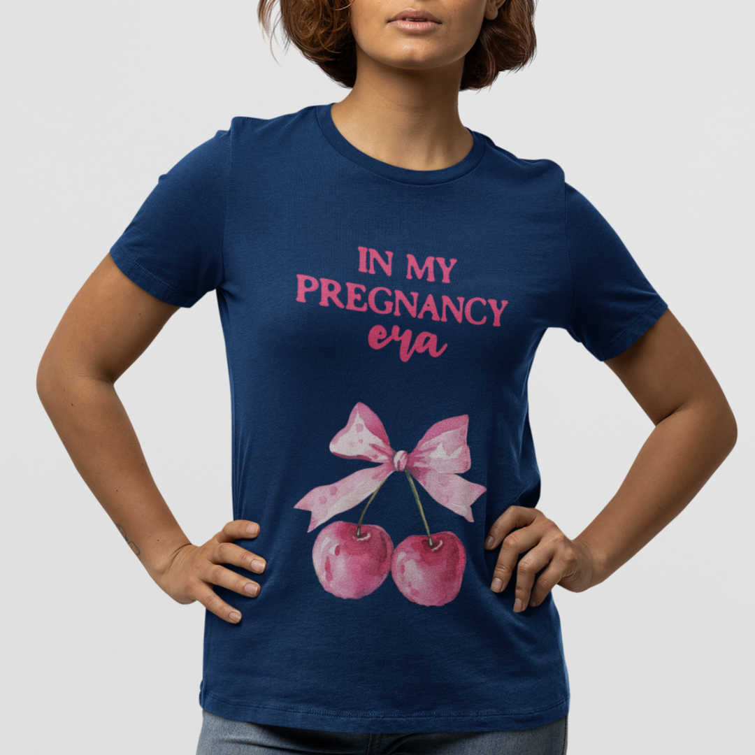 In My Pregnancy Era w Cherries (Coquette Style) Pregnancy Announcement Tshirt